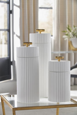 384647 White Bamboo Canisters - Set of 3