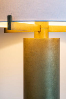 Detail of the Bramley table lamp in Tumbled Brass 
