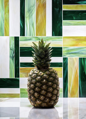 Stripe Green Mosaic is a sophisticated checkerboard pattern composed of rectangles cut from Artistic Tile's Jazz Club art glass. 