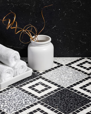 Checkerboard is a modern distillation of the flair for pattern and timeless technique displayed by the historic Cosmati.