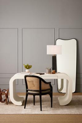 Vanora desk, Elena dining chair, and Faunus table lamp, and Gage mirror. 