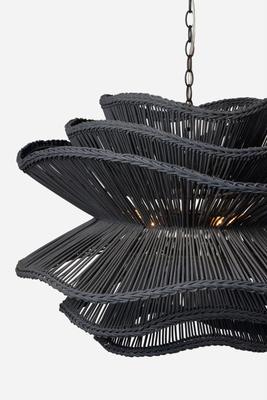 Alondra chandelier in dark charcoal rattan finish. 