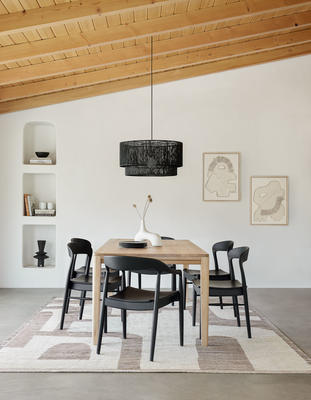 Abode Rug by Élan Byrd styled with the Reese Dining Table, Ida Dining Chairs and Sayan Pendant Light