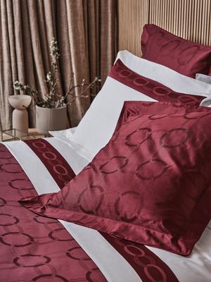 Chains duvet cover and euro shams in Amaryllis paired with Chains Border sheet set in White-Amaryllis.