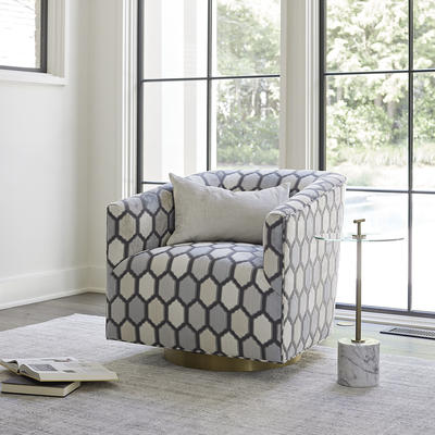 Cooper Swivel Chair shown in the exclusive Kravet Jaora Mineral fabric
