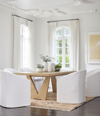 Vann Dining Table with Portia Dining Chairs in performance linen