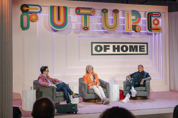 Martha Stewart and Jim Shreve on the future of collaboration, with moderator Dennis Scully (left)