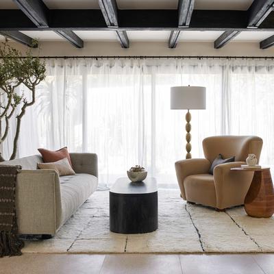 Costa rug styled with the Caria sofa, Avery wing chair and Luna oval coffee table.