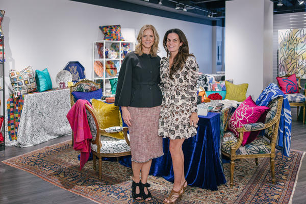 Kristi Forbes, SVP and director of Forty One Madison with Penelope Kernen, founder and CEO of the Hunt Slonem Hop Up Shop, which opened for Tabletop Show on floor 9.