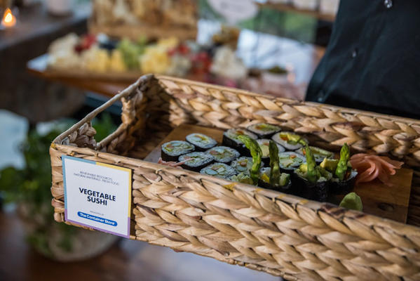 Guests enjoyed passed farm-to-table canapes served in sustainably made Large Water Hyacinth serving trays from The Container Store