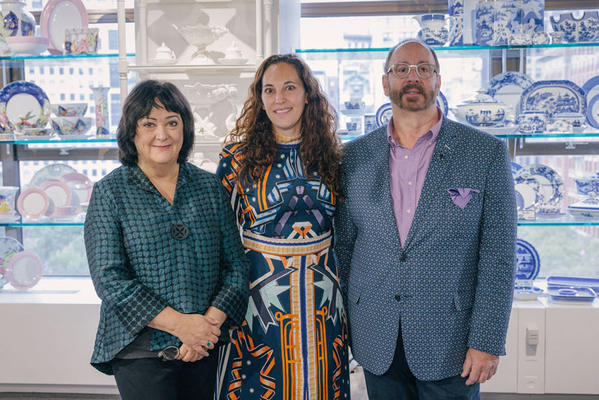 Jill Sieracki (center) with Mottahedeh owner Wendy Kvalheim and Paul Wojcik, chief visual officer for the brand