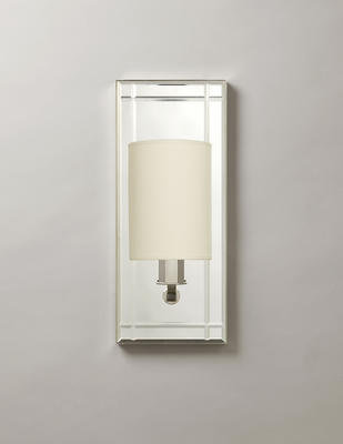 Winchfield Wall Light - Based on Art Deco design, the light centered around clean lines  has a wonderful sense of symmetry. Nickel plated brass with bevel cut mirror. Suitable for damp location.