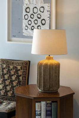 Leckford Table Lamp - Large in scale, this table lamp has a sophistication and monumentality to it. Modelled in clay by our design team, this ceramic piece is then given a striking antiqued finish.