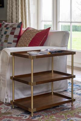 Upham Etagere large, detail - Brushed brass detailing adds to the modern feel of the table.