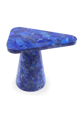 Handcrafted lapis lazuli semi-precious stone side table