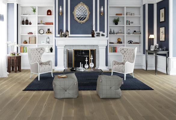 Hickory finished with a pleasing gray and natural mix of light and dark hues imbues the Harbor floor with a sense of strength and individualism.