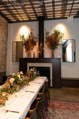The dining room at Oriole was decorated with table runners from Victoria Hagan’s new collection for The Shade Store.