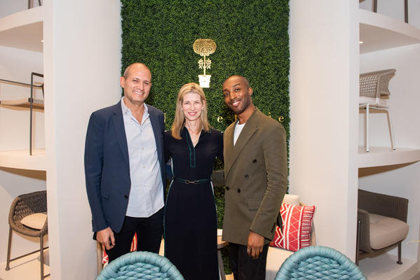 Elle Decor associate publisher Bill Pittel (left) and editor in chief Asad Syrkett (right), with Janus et Cie’s senior VP of marketing, Alexis Contant
