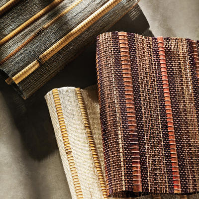 Reed: Featuring a horizontal striped pattern of all-natural, sustainably sourced reeds, this soft textile blurs the boundaries between the interior and exterior.