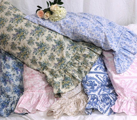 Mixed floral toile ruffle pillowcases
