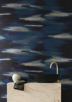 River metallic wallpaper in Deep Blue