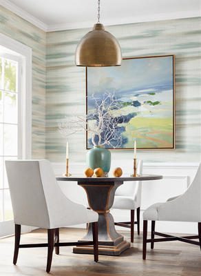 Wallcovering: Equinox 
Chairs: Hayden dining chairs in Ambient woven fabric 