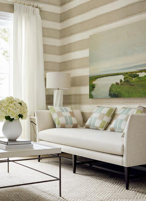 Wallcovering: Mizu Stripe 
Daybed: Addison daybed in Ambient woven fabric 
Pillows: Kasuri printed fabric 