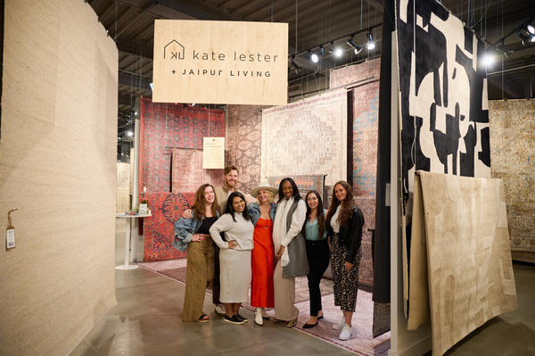 Jaipur Living’s Ali Veremakis, Rumana Sultana, Sasha Wallace and Eleni Atmatzidis with Kate Lester (center) and Brand Identity PR founder Shaye Price (far right)