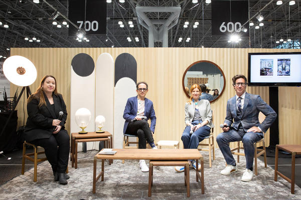 The Wescover lounge hosted a panel, “Maintaining Your Authentic Voice,” with (from second to left) Sergio Mannino, Jill Malek and Jeff Schlarb. Kathryn Greene, associate editor of Hospitality Design (left), moderated the discussion.
