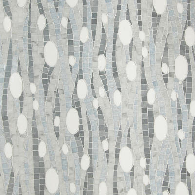 Current, a hand-cut and waterjet mosaic shown in polished Celeste, Carrara, Allure and Thassos, is part of the Biome collection for New Ravenna.