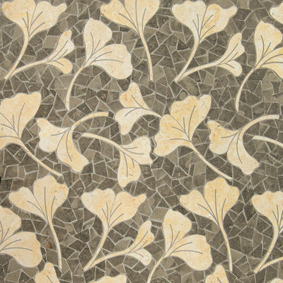Ginkgo, a hand-cut and waterjet mosaic shown in honed Montevideo and Jerusalem Gold, is part of the Biome collection for New Ravenna.