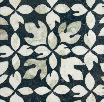Sassafras, a hand-cut and waterjet mosaic shown in polished Orchid and Alba Chiara, is part of the Biome collection by New Ravenna.