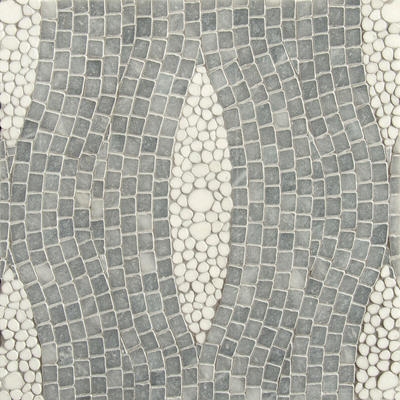 Stingray, a hand-chopped and waterjet mosaic shown in tumbled Allure and Thassos, is part of the Biome collection by New Ravenna.