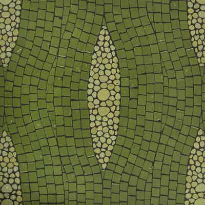 Stingray, a hand-chopped and waterjet mosaic shown in tumbled Fern and Sweetgrass, is part of the Biome collection by New Ravenna.