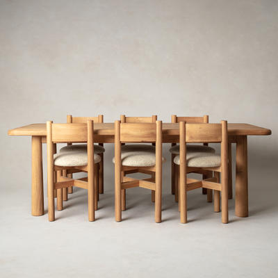 Teddy dining chairs in Warm Oak complement the Topa Topa dining table