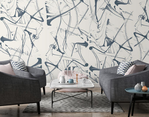 Brushstrokes Moby Dick repeating wallpaper from the Cuff Studio collection