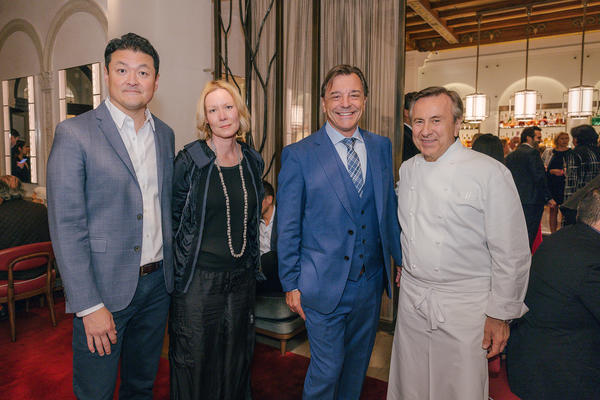 James Mun, CEO of Lalique North America, Gwen Carlton, head of interiors and bespoke projects at Lalique North America, Silvio Denz, owner and chairman of Lalique, and chef Daniel Boulud, owner of Restaurant Daniel