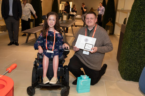Olivia Bloomfield with Most Inclusive design winner Zachary Spearman of Kansas State University