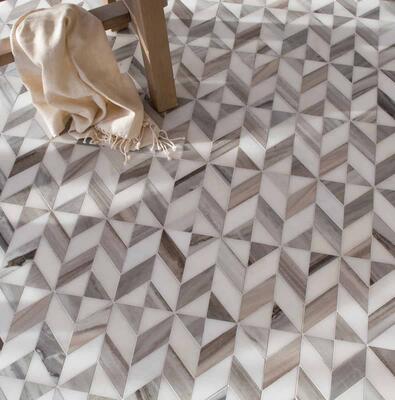 Lancaster, in honed Horizon and Sivec, is a hand-cut mosaic from the Studio Line by New Ravenna.