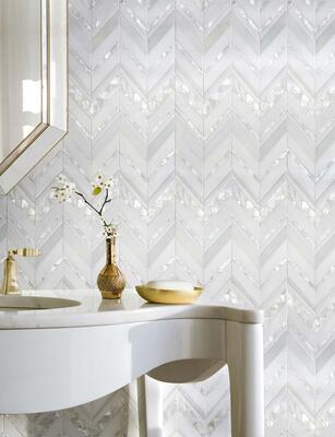 Magdalena, a mosaic in polished Paperwhite, polished Thassos and Shell, from the Studio Line by New Ravenna.