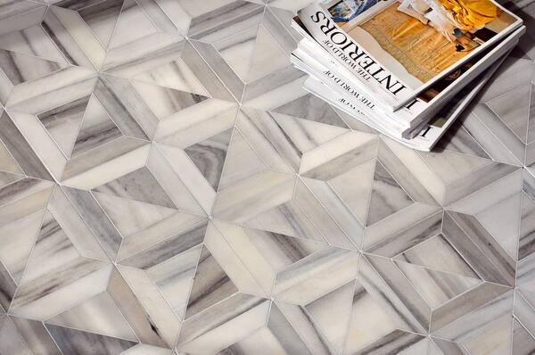 Newman, in honed Horizon, is a hand-cut mosaic from the Studio Line by New Ravenna.