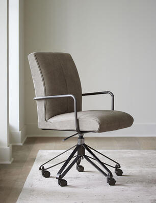 SCAD for MG+BW collaboration: Eva executive-style desk chair in taupe Moab hand-sanded Italian leather, from our WFH collection with Savannah College of Art and Design.