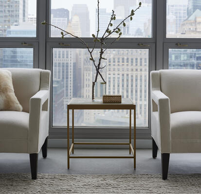 From the highly customizable Vienna collection, the Vienna side table with new shagreen textured top and brushed brass finish.