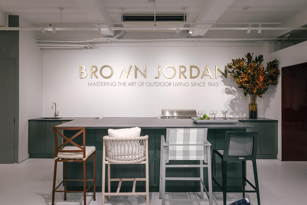 Bar- and counter stool display at the Brown Jordan showroom
