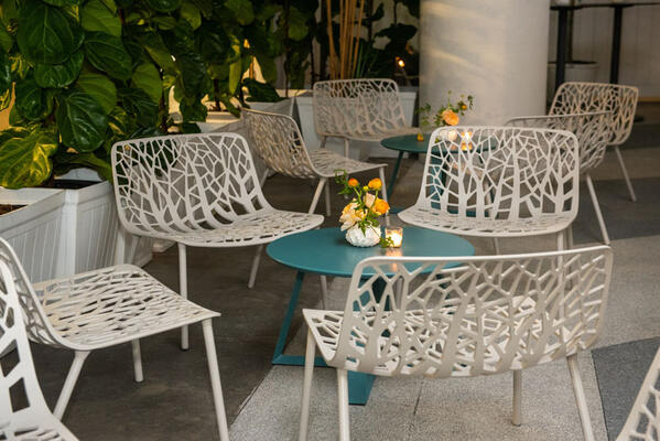 Janus et Cie’s Forest lounge chairs and Echo cocktail tables at Tur Kitchen