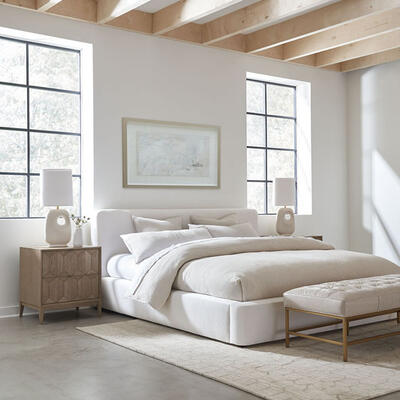 Sustainably hand-crafted in North Carolina, Percy is a timeless modern design perfect for expressing yourself: Customize it in 500-plus fabrics and more than 50 leathers. The fully upholstered Parsons-style platform bed has wide rails and a low headboard. 