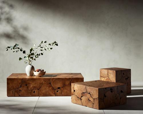 Four Hands’ Tomlin outdoor suite, crafted from teak root