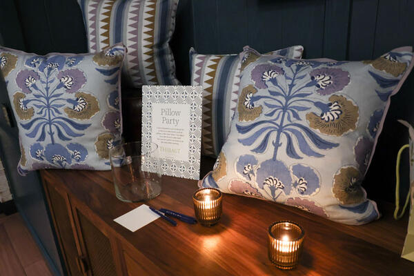 Pillows in two new Thibaut fabrics launching this spring