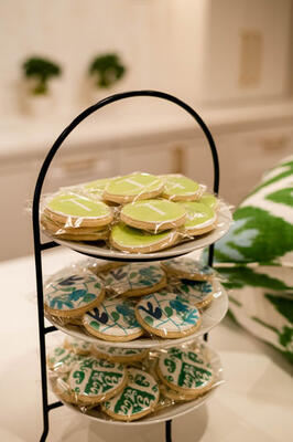 Artfully iced cookies displayed the new patterns from Thibaut’s Kismet collection