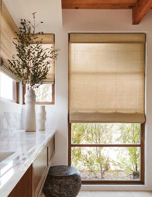 Inspired by traditional fishing nets, At Sea woven-to-size grassweave windowcovering features an open weave hand-loomed from natural palm and ramie fibers. Rendered in a range of coastal hues, the design’s rhythmic grid pattern gives the textural tableaux a sense of structure that suits formal and informal settings alike.